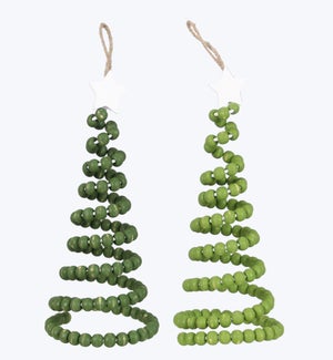 Wood Spiral Beaded Hanging Christmas Tree with Star 2 Ast