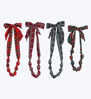 Wood Red & White Traditional Fabric/Beads Necklaces, 4 Ast