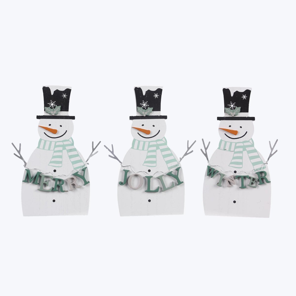 Wood Frosty Winter Snowman Tabletop Sign, 3 Ast