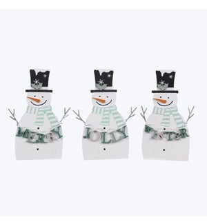 Wood Frosty Winter Snowman Tabletop Sign, 3 Ast