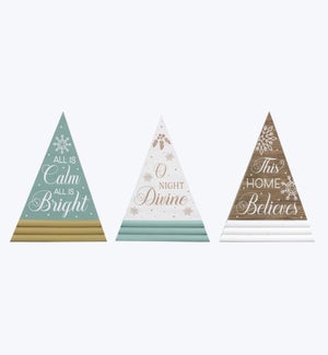 Wood Frosty Winter Tabletop Block Tree Sign, 3 Ast.