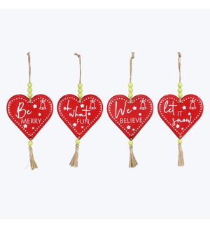 Metal Colorful Christmas Heart Ornament with Reversable Designs, 4 Ast.