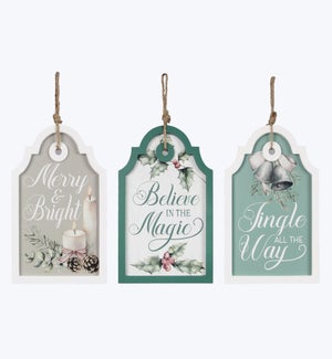 Wood Frosty Winter Gift Tag Wall Sign/Large Ornament, 3 Ast.