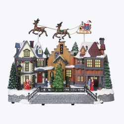 Resin Traditional Christmas Tabletop Battery Operated Village Santa on Sled with LED Decor
