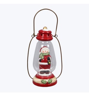 Ceramic Winter Whimsy LED Lantern with Snowman