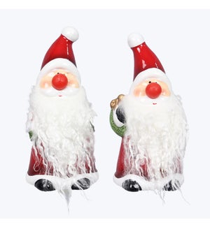 Ceramic Winter Whimsy Santa with LED Red Nose, 2 Ast