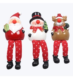Ceramic Winter Whimsy Santa/Snowman/Reindeer Shelf Sitter with LED Red Nose, 3 Ast