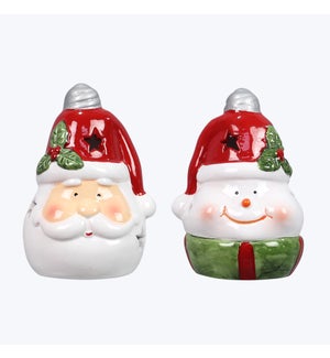 Ceramic Santa/Snowman Light Bulb Shaped LED Lights, 2 Ast