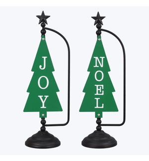 Metal Twas the Night Noel/Joy Tabletop Christmas Tree Sign, 2 Ast.