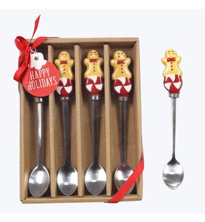 Ceramic Cocoa & Cookies Gingerbread Spoon Gift Set Package of 4