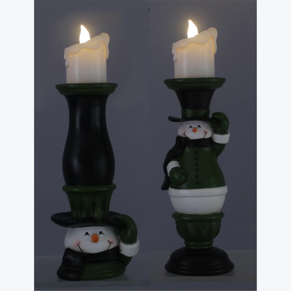 Resin Twas the Night Snowman Pillar Candle Holder 2 Ast