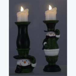 Resin Twas the Night Snowman Pillar Candle Holder 2 Ast