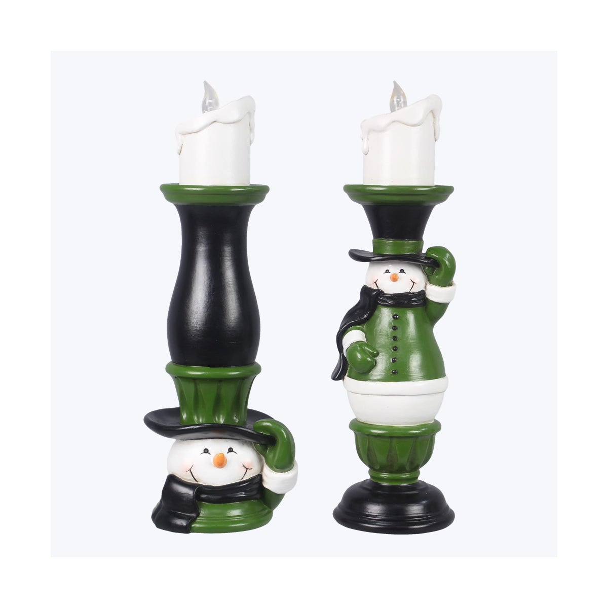 Resin Twas the Night Snowman Pillar Candle Holder 2 Ast