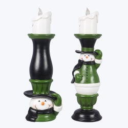 Resin Twas the Night Snowman Pillar Candle Holder 2 Ast