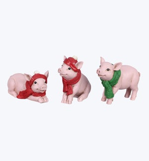 Resin Country Christmas Tabletop Pigs 3 Ast