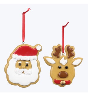 Resin Cocoa and Cookies Santa and Reindeer Christmas Ornaments, 2 Ast.
