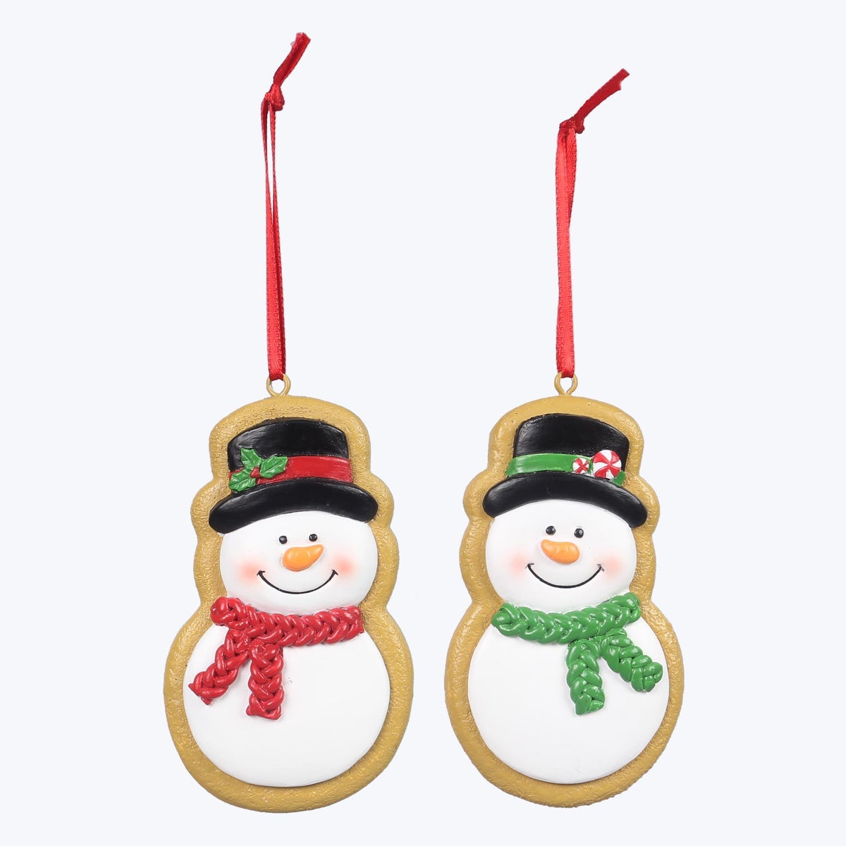 Resin Cocoa and Cookies Snowman Christmas Ornaments, 2 Ast