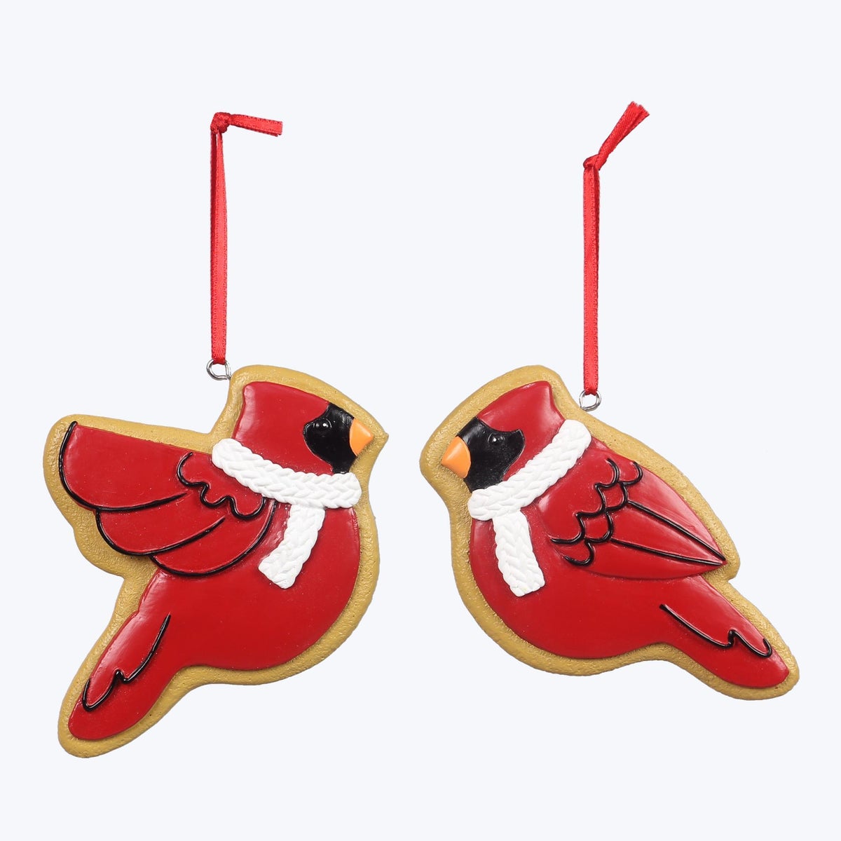 Resin Cocoa and Cookies Cardinal Christmas Ornaments, 2 Ast