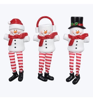 Resin Cocoa and Cookies Snowman Shelf Sitter Christmas Ornaments, 3 Ast.