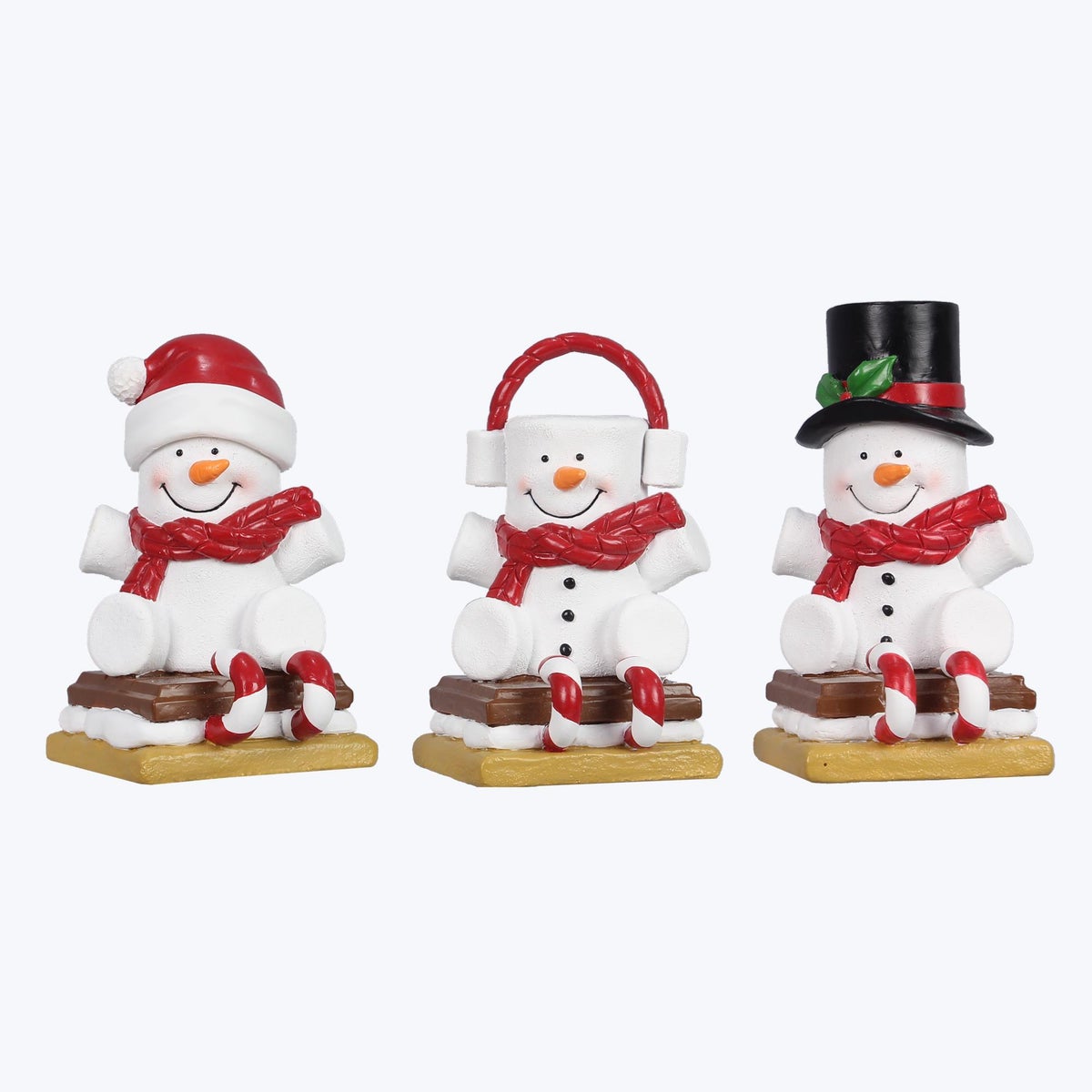 Resin Cocoa and Cookies Marshmallow Snowman on S'mores Tabletop Decor, 3 As