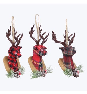 Fabric Woodland Lodge Reindeer Ornament, 3 Ast.