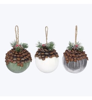 Fabric Frosty Winter Pine Cone Ornament, 3 Ast.