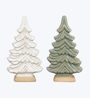 Stoneware Frosty Winter Christmas Tree 2 Ast