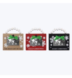 Wood Christmas Mini Photo Clips with Blessing Beads Hangers, 3 Ast