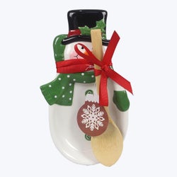 Ceramic Winter Whimsy Snowman Spoon Rest w/ Spoon