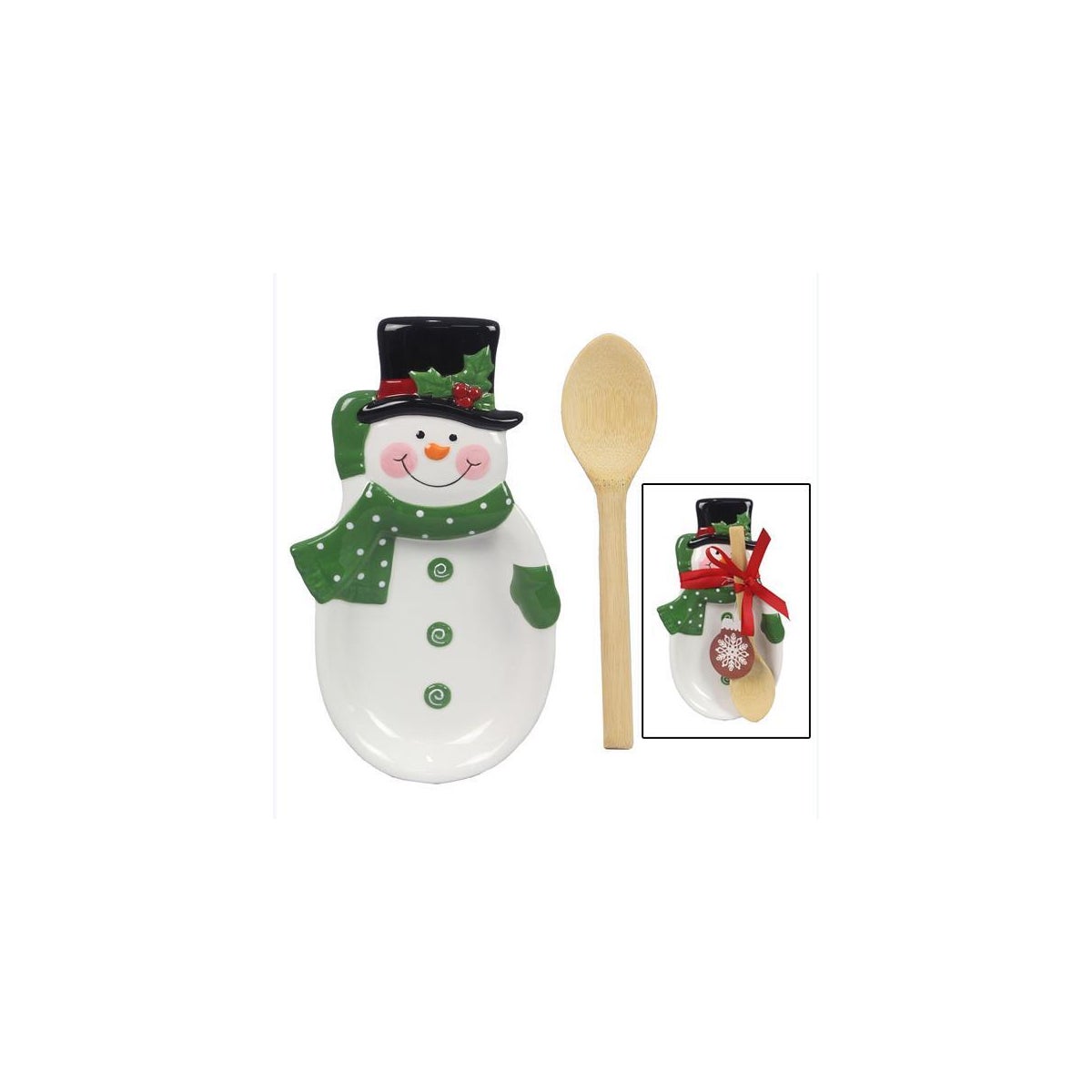 Ceramic Winter Whimsy Snowman Spoon Rest w/ Spoon