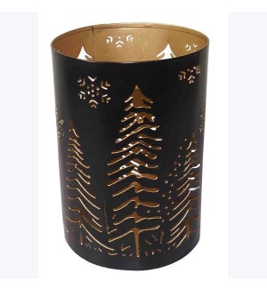 Metal Candle Holder with Trees and Snowflakes
