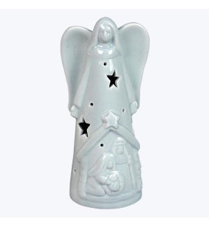 Ceramic Christmas Angel with LED Light Blue