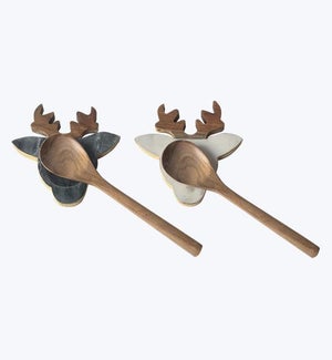 Marble Spoon Rest with Wood Spoon 2 Ast