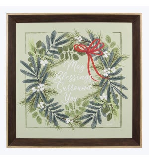 Framed Canvas Christmas Mistletoe Wreath Wall Sign