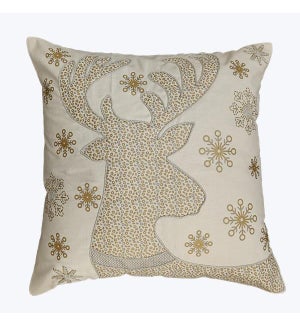 Fabric 18x18 Pillow w/ Deer & Snowflake
