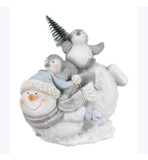 Resin Tabletop Snowman with Penguin
