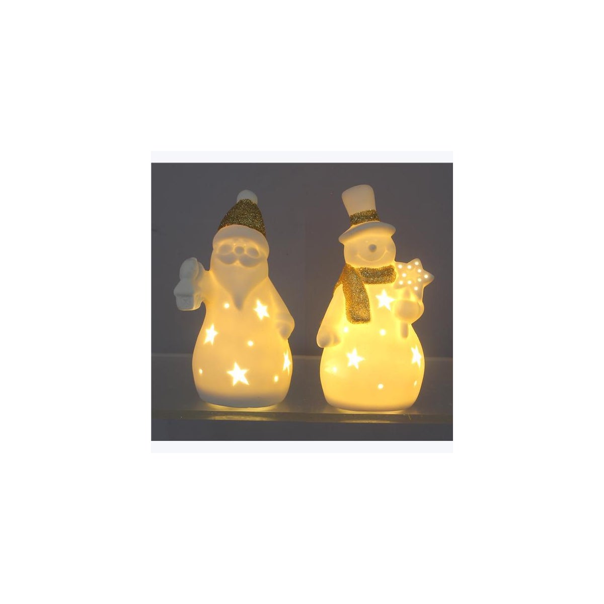 Ceramic Santa & Snowman w/ LED 2 Ast