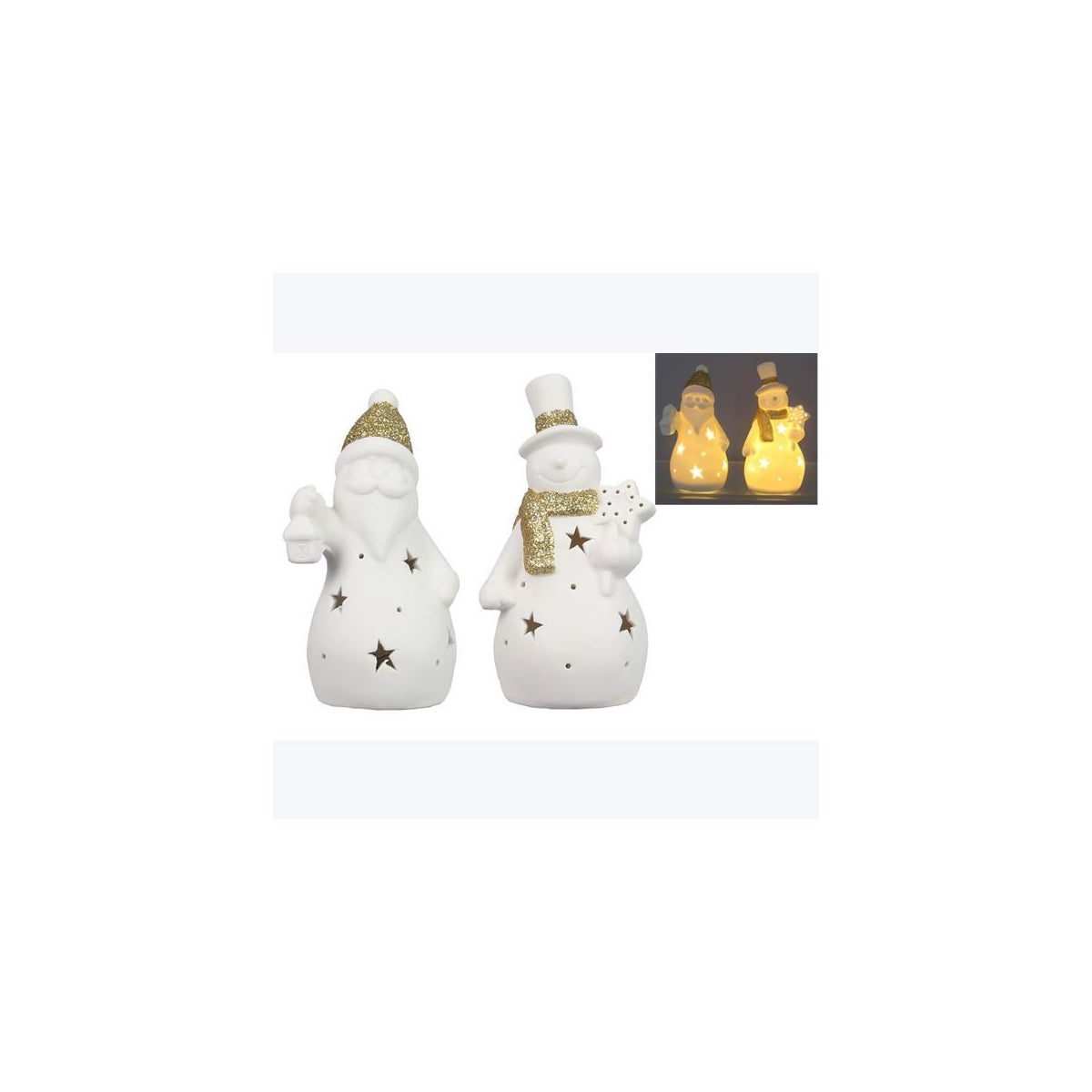 Ceramic Santa & Snowman w/ LED 2 Ast