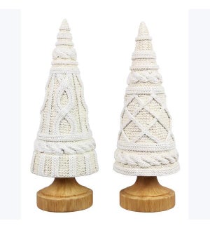 Resin Woven Sweater Christmas Tree on Wood Base, 2 Ast