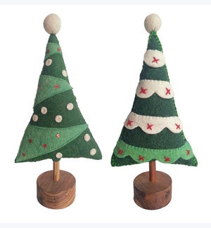 Wool Felt Christmas Tree w/ Wood Base 2 Ast