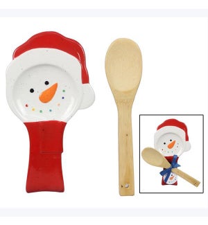 Ceramic Snowman Spoon Rest w/ Spoon