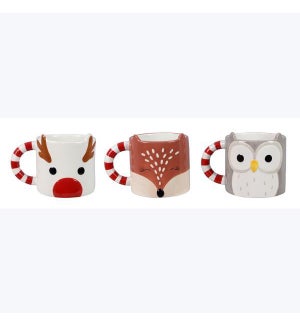 Ceramic Woodland Reindeer/Fox/Owl Mugs 3 Ast