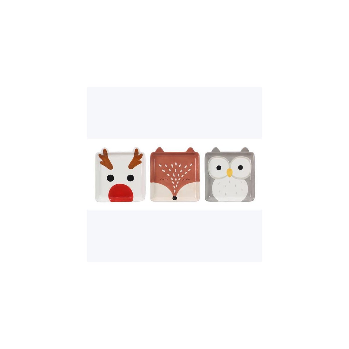 Ceramic Woodland Reindeer/Fox/Owl Dish 3 Ast