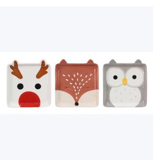 Ceramic Woodland Reindeer/Fox/Owl Dish 3 Ast
