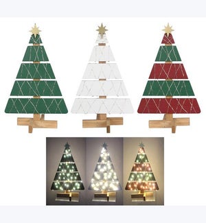 Wood Christmas Tree with Rice Lights 3 Ast