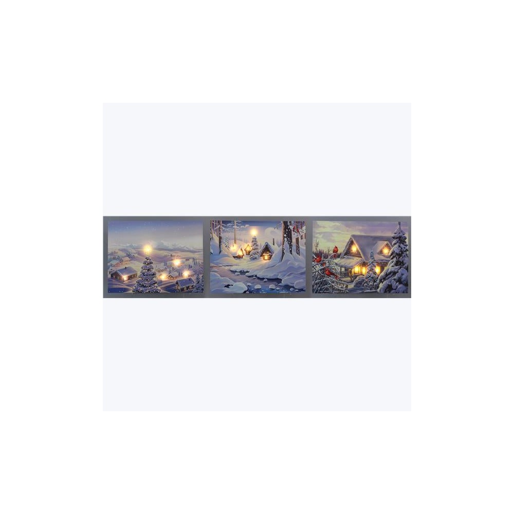 Canvas Winter Scene LED Wall Art with Timer 3 Ast