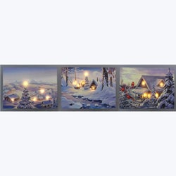 Canvas Winter Scene LED Wall Art with Timer 3 Ast