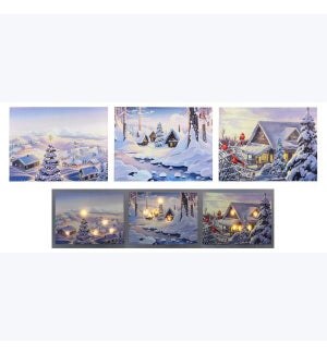 Canvas Winter Scene LED Wall Art with Timer 3 Ast