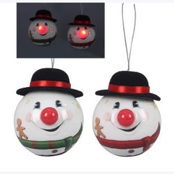 Christmas Snowman w/vHat Ornament LED 2 Ast