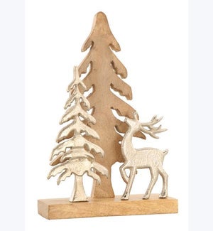 Wood and Metal Tree with Reindeer Tabletop